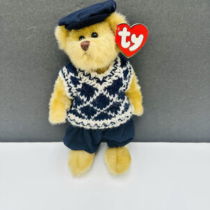 TY Beanies Attic Treasures Mulligan Golfer Bear Retired With Tags 9”